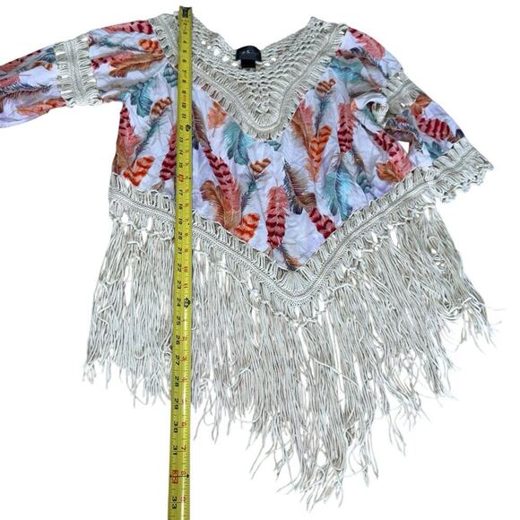 Step In Style Top Women's Bohemian Crochet Front Floral XL Ivory Hippie Coastal - Picture 10 of 11